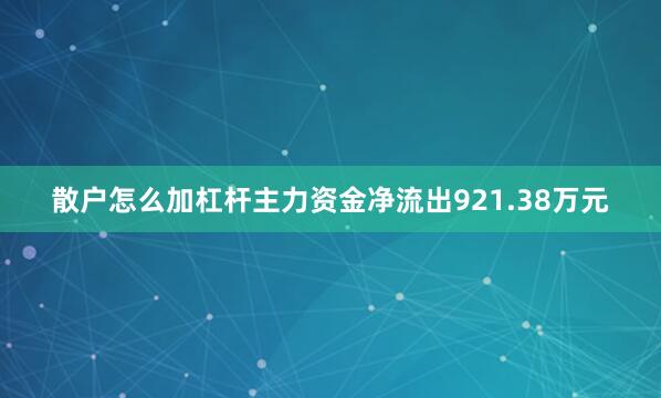 散户怎么加杠杆主力资金净流出921.38万元